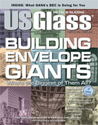 Cover shot of USGlass Magazine March 2014: heavy lifting and equipment handling.