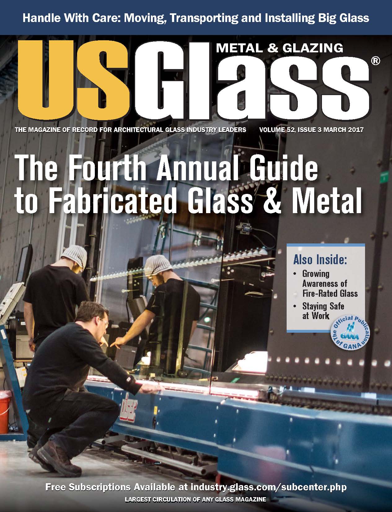March 2017 Cover of US Glass Magazine featuring AGNORA's 130"300" Insulated Glass line.